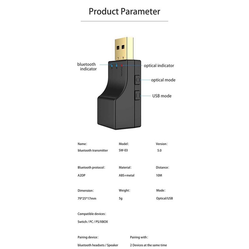 Bluetooth Zender + Spdif 2 In 1 Bluetooth 5.0 Audio Zender Lage Lantency Optische Draadloze Adapter Voor Schakelaar