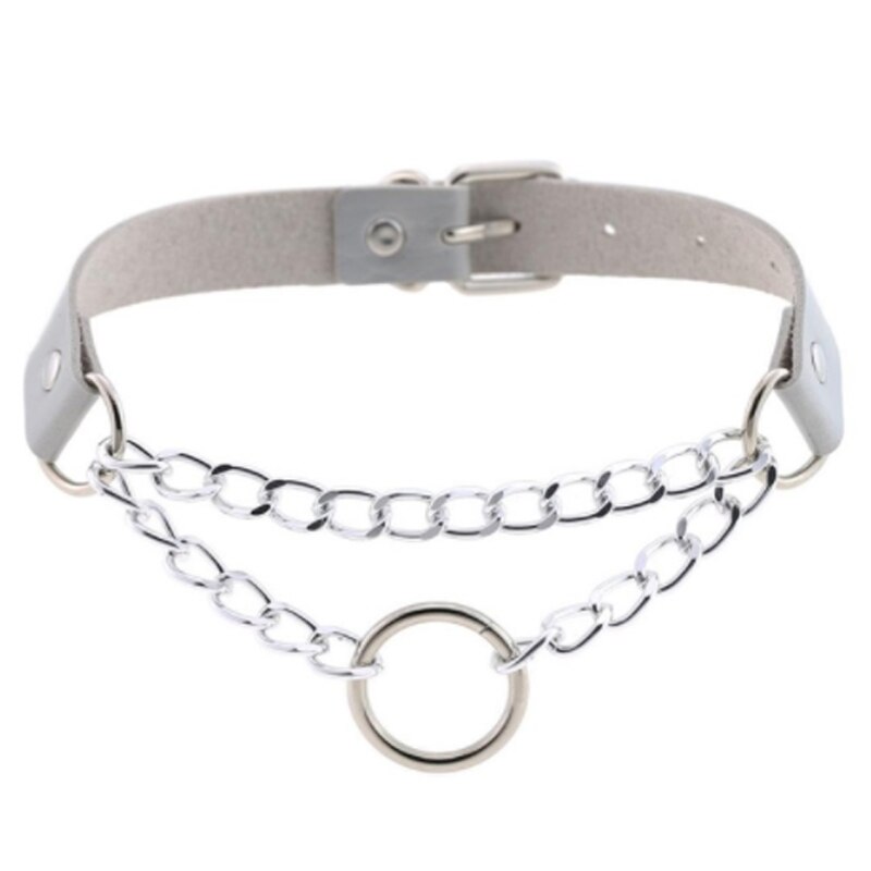 Punk choker collar for women necklace Goth Silver color chain leather choker collar women chocker girls emo jewelry: Grey