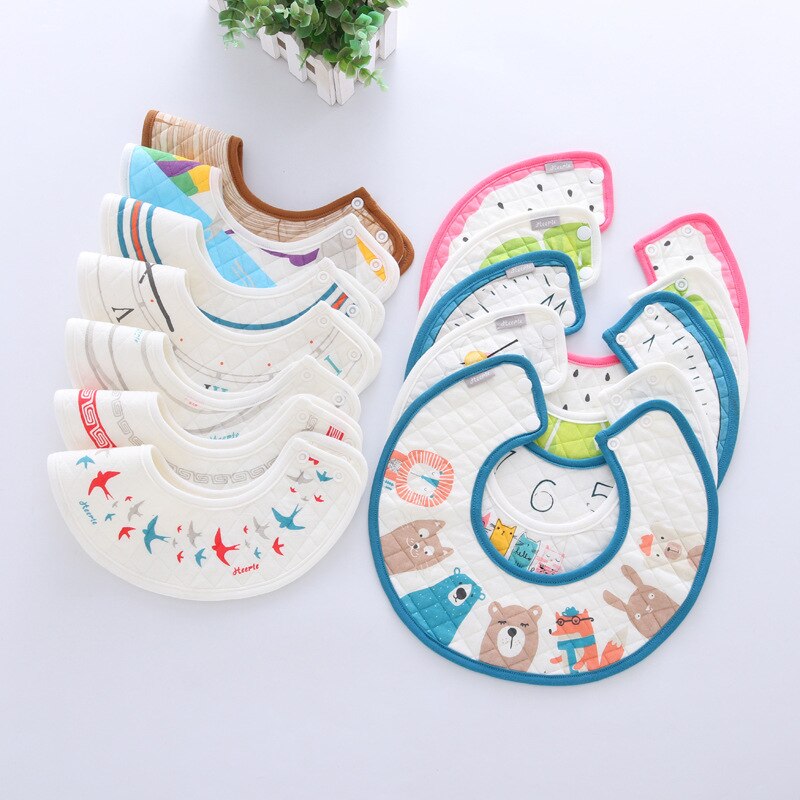 Bavoirs imperméables en coton imprimé | 2 pièces, mignons dessin animé, bavoir rond pour bébé, serviette Saliva, choses pour enfants, automne hiver