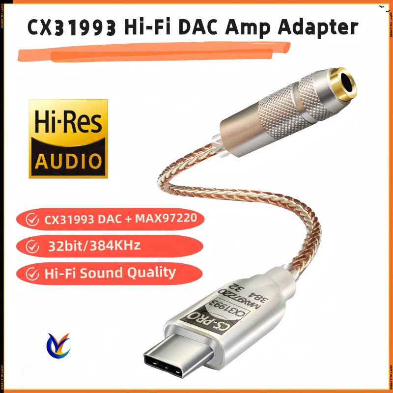 CX31993 DAC + MAX97220 AMP | 65mW High-Power Output | Type-C to 3.5mm Audio Adapter | Perfect for High-Impedance Headphones