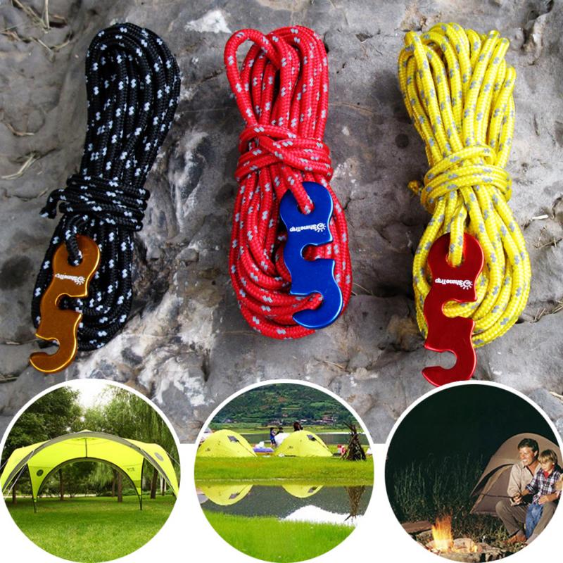 4 stuks 3mm Reflecterende Met S-Ring Haken Legering Outdoor Camping Wind Touw met gesp voor Tent