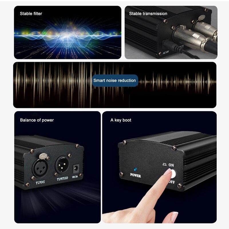 48V Dc Phantom Power Supply for Studio Recording Condenser Microphone Computer-US Plug