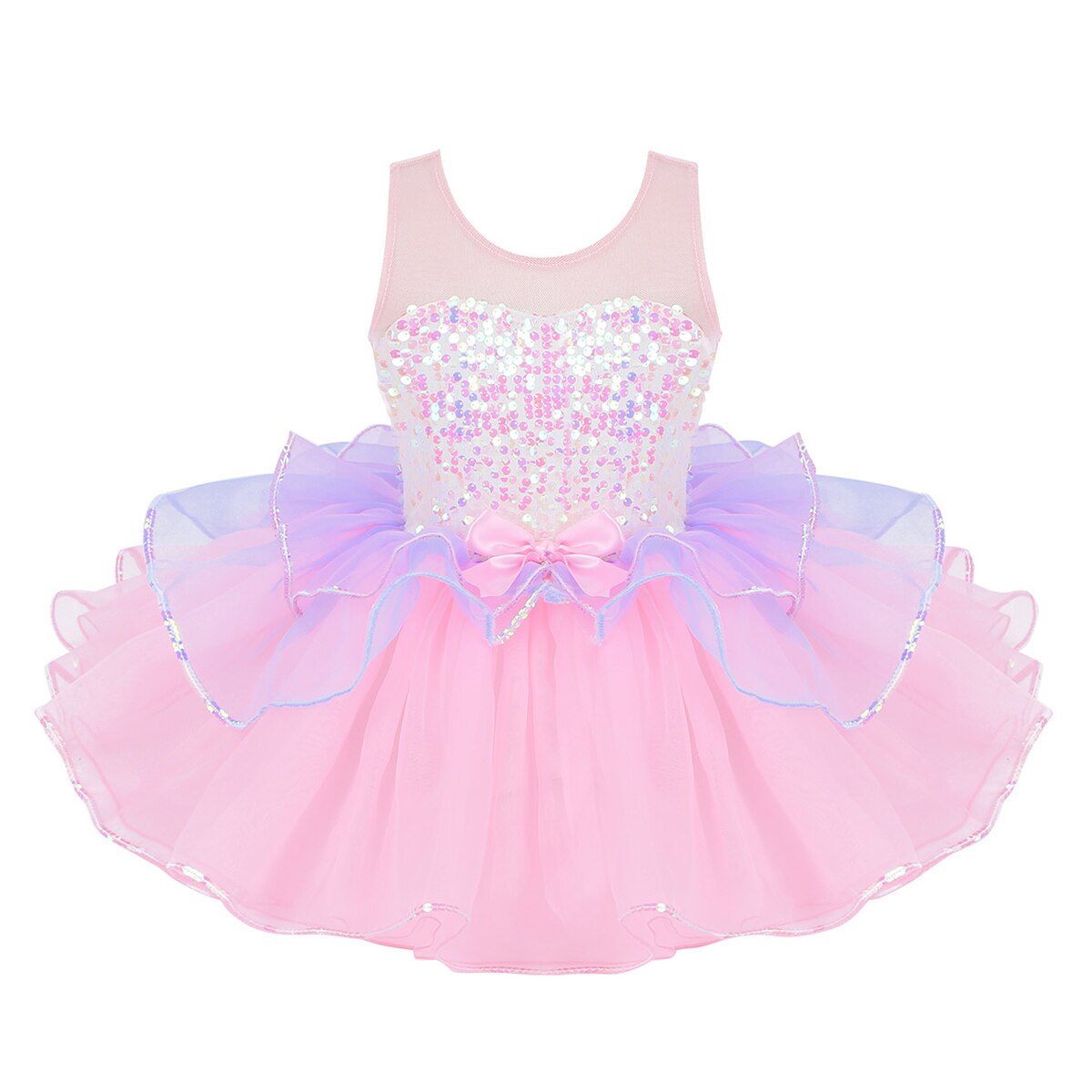 IEFiEL, ropa para bailar de Ballet para niños y niñas, vestido con tutú de malla de lentejuelas brillantes, lazo en la cintura, para Ballet, danza: Pink / 8