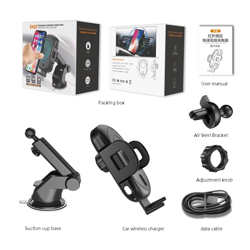 Infrarood draadloze autolader beugel voor iphonex xs xr samsung draaibaar automatische inductie snelle autolader houder voor huawei