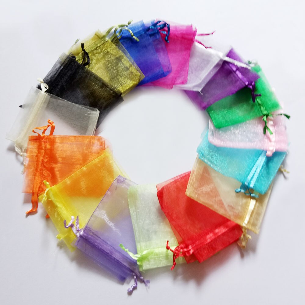 9*12cm 500pcs Multi color bags for jewelry/wedding/christmas/birthday Yarn bag with handles Packaging Organza bags