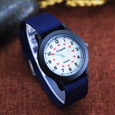beroemde mannen jongens studenten canvas 24-uur afneembare riem quartz horloges kids sport montre enfant klokken: blue-white