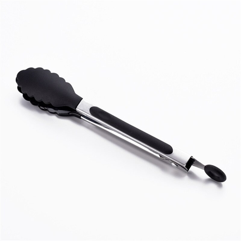 Stainless steel Silicone Kitchen Tongs BBQ Clip Salad Bread Cooking Food Serving Tongs Restaurant Kitchenware^1: black
