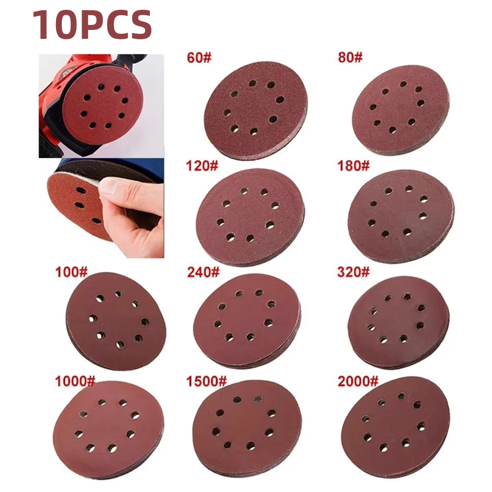 10 Stück 5 Zoll 125 mm rundes Schleifpapier 8-See-Schleifscheiben Klettverschluss Körnung 40–2000 Exzenterschleifer-Pad zum Polieren von Holz und Metall