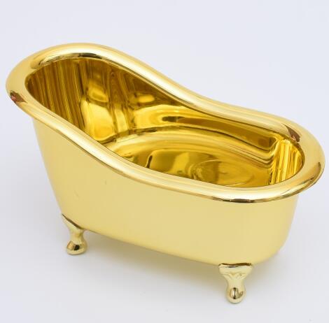High Grade Accessories Bathroom Mini Bathtub White Soap Storage Box Toothbrush Toothpaste Induction Box Snack Storage Box D5: Gold