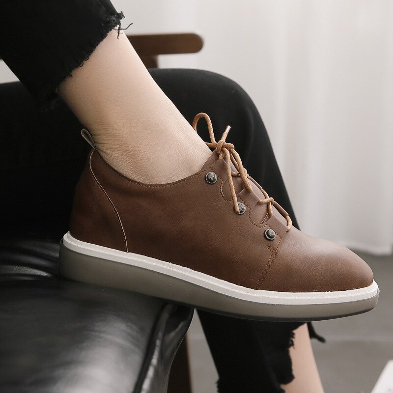 Damskie buty Derby na wszystkie mecze obuwie damskie płytkie usta brytyjskie casualowe buty sportowe drewniaki platforma okrągłe Toe skórzane lato
