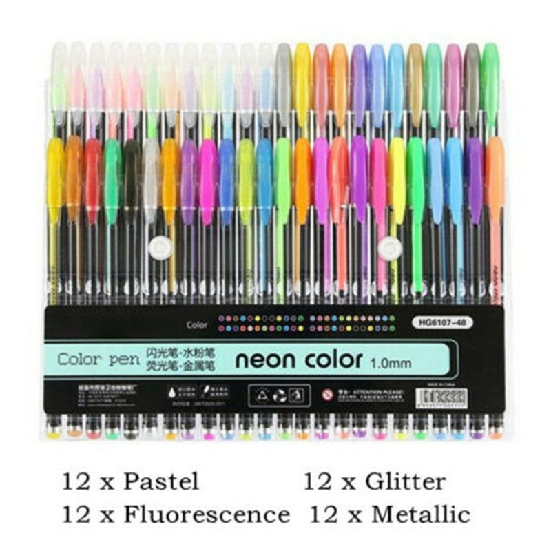 Highlighter Glitter Pen Pastels Metal Gel Pen Set for Painting Drawing USJ99: 48colour