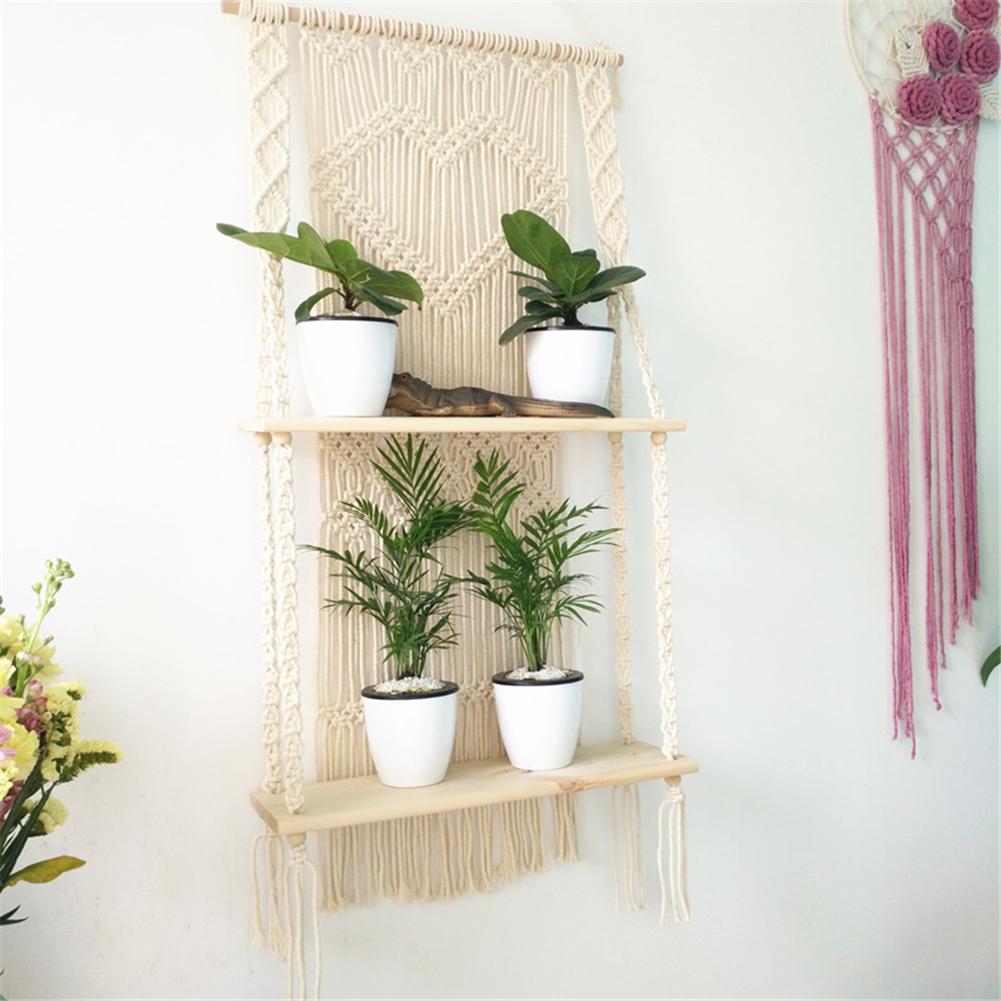 Colgador de macramé para plantas, cesta Bohemia tejida a mano, estante para macetas, tapiz de doble capa, decoración para el jardín y el hogar