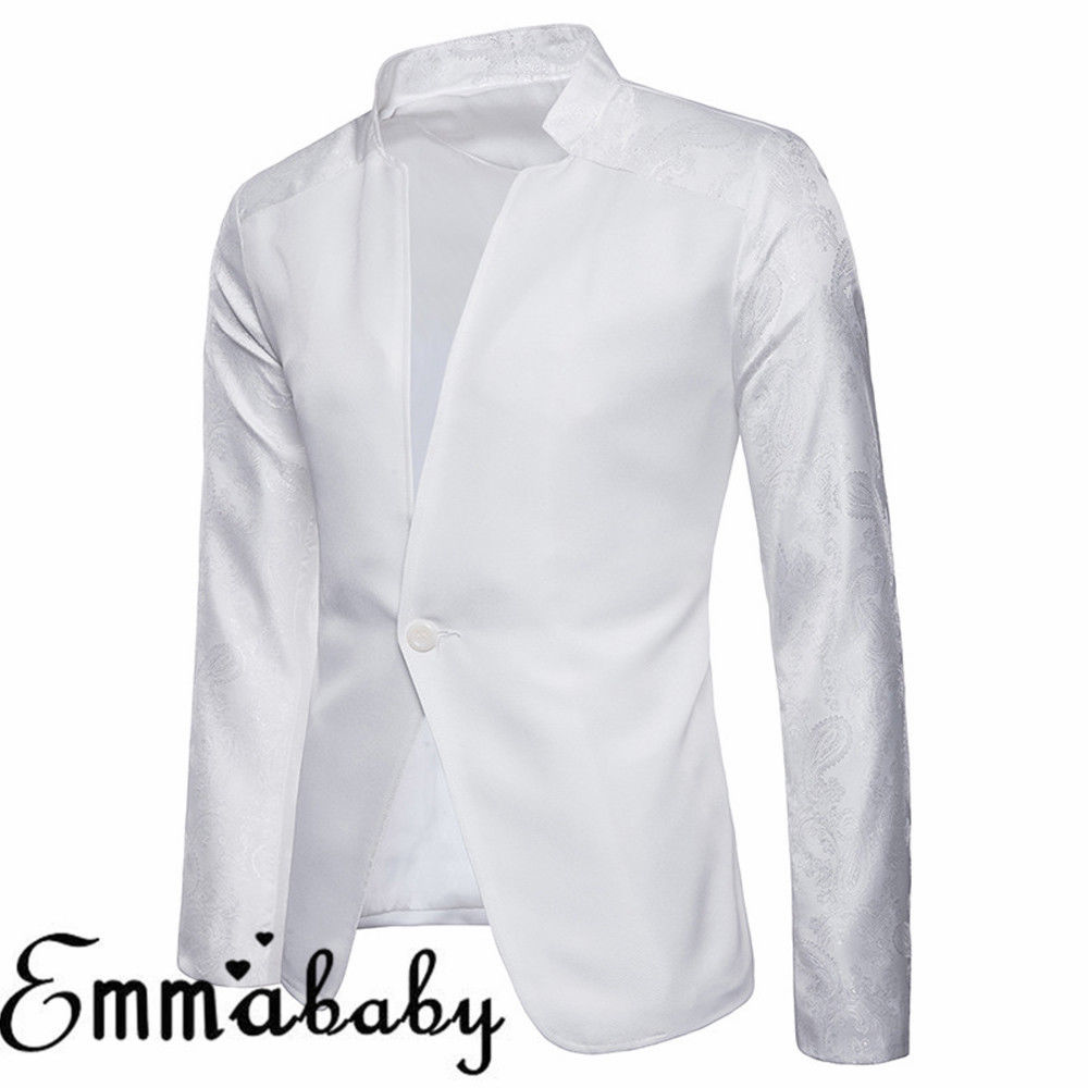 Men's Casual Slim Fit One Button Suit Blazer Business Work Coat Long Sleeve Solid Notched Jacket Outwear: White / M
