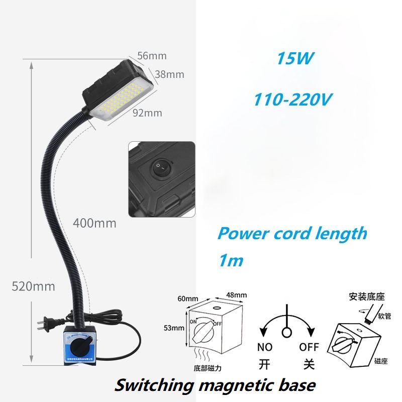 LED CNC atelier lampe de travail tour lumière industrielle 12/20W 110-220V Flexible col de cygne lampe à Base magnétique pour établi: WHITE