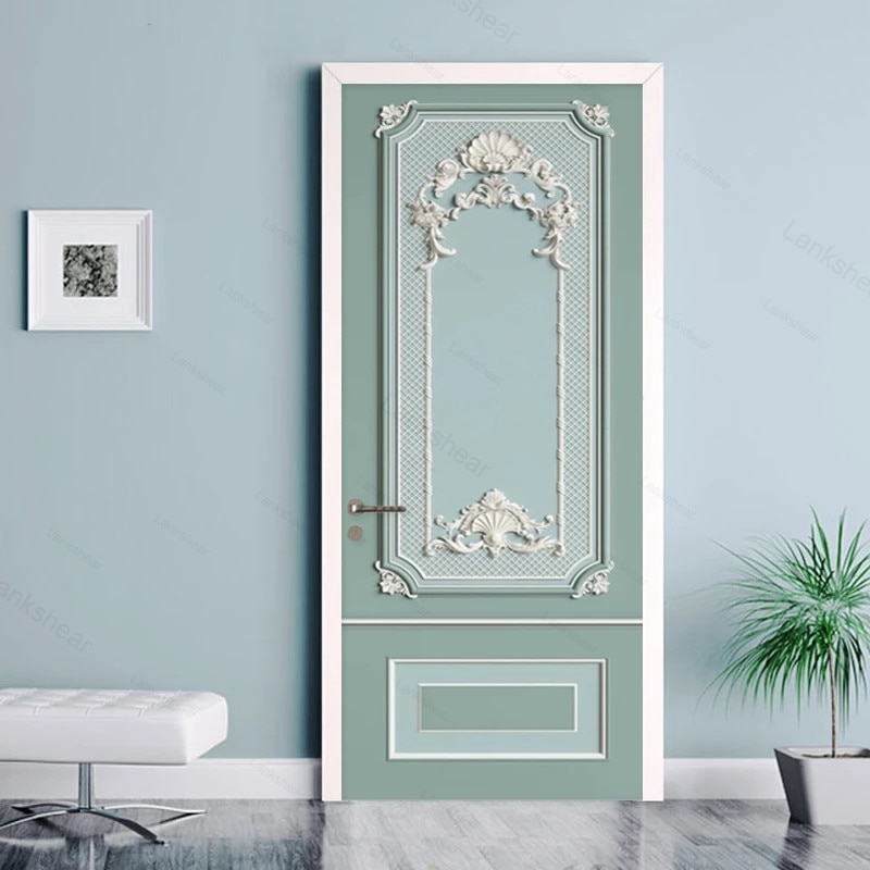 Modern Simple Door Sticker 3D Relief Gypsum Wallpaper Living Room Dining Room Home Pvc Waterproof Door Poster 3D Stickers