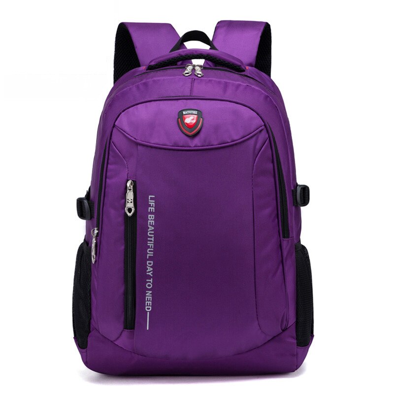 Rugzak Nylon mannen Grote Capaciteit Effen Kleur Lange Afstand Rugzak Jeugd Student School Book Bag: Purple