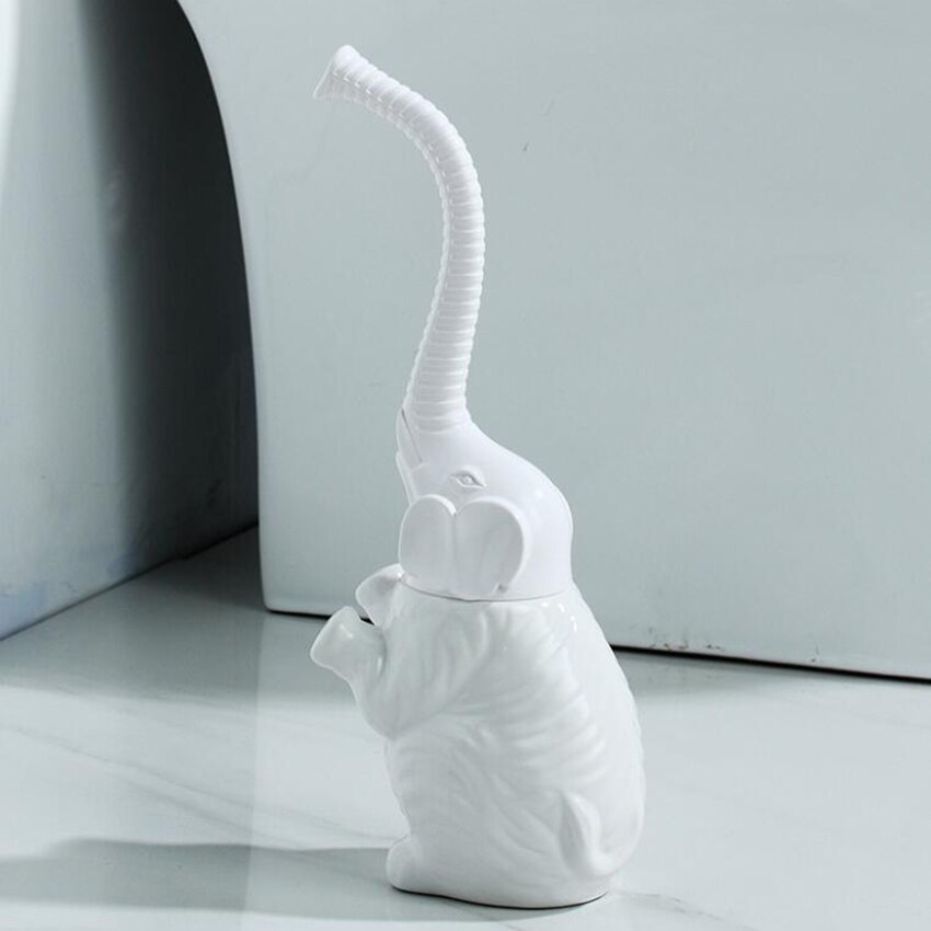 Badkamer Olifant Toiletpot Borstel En Houder, Home Decoratie Full-Gesloten Wc Borstel Met Keramische Basis, wit