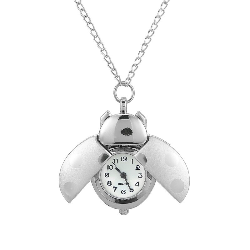 Reloj de bolsillo de mariquita y escarabajo para mujer y niña, cadena de Animal pequeño, collar con colgante de cuarzo Fob, de cumpleaños