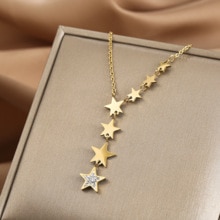Colgante de acero inoxidable 316L para mujer, joyería fina con incrustaciones de circonita, varias borlas de estrella, cadena, Gargantilla, collares, colgantes
