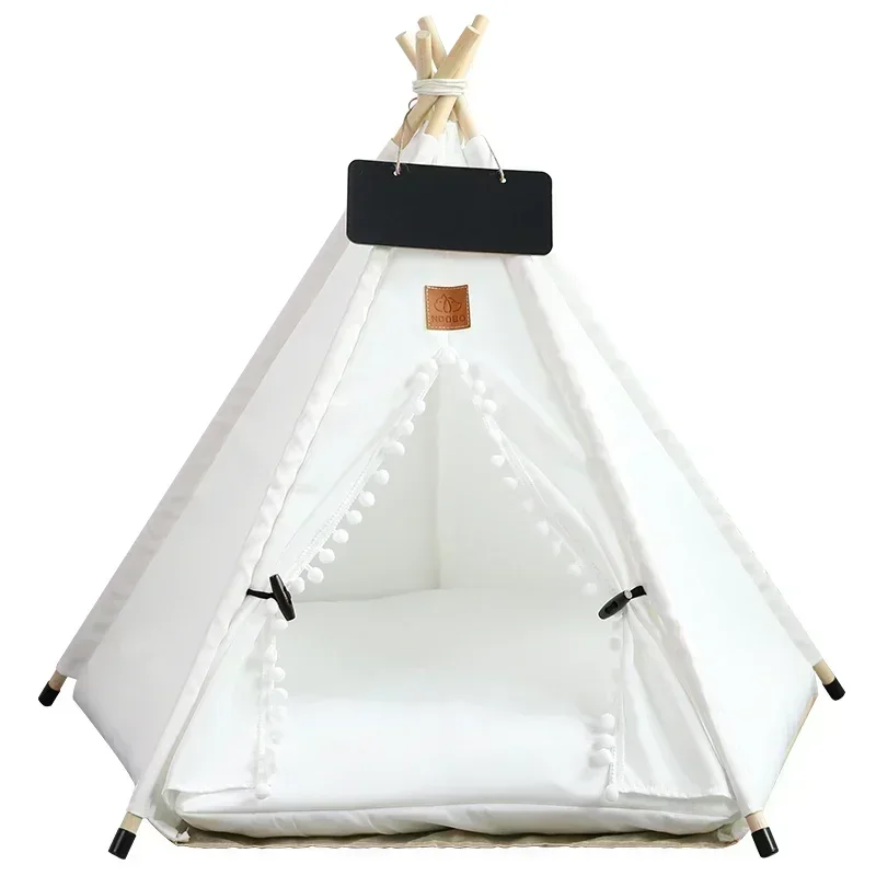 Tienda tipi para mascotas para gatos y perros, casa para perros lavable y extraíble portátil, casa para cachorros de interior con cojín y pizarra para gatos