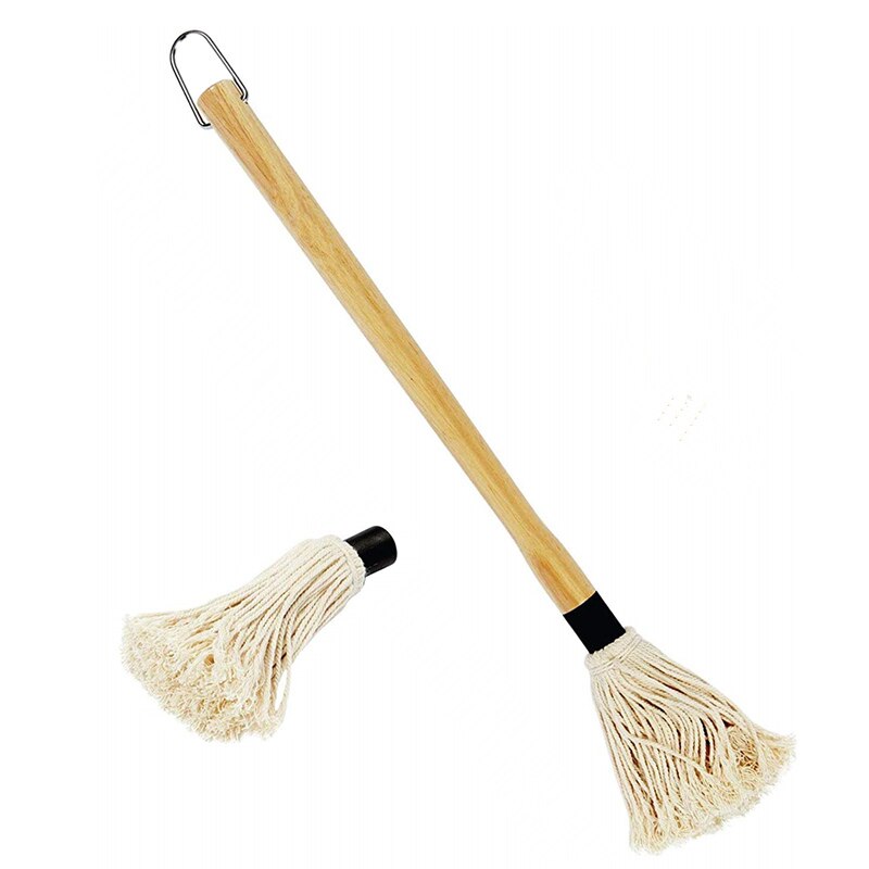 BBQ griglia imbastitura Mocio barbecue professionale spazzola stile fibra di cotone testa e manico in legno naturale utensili da cucina