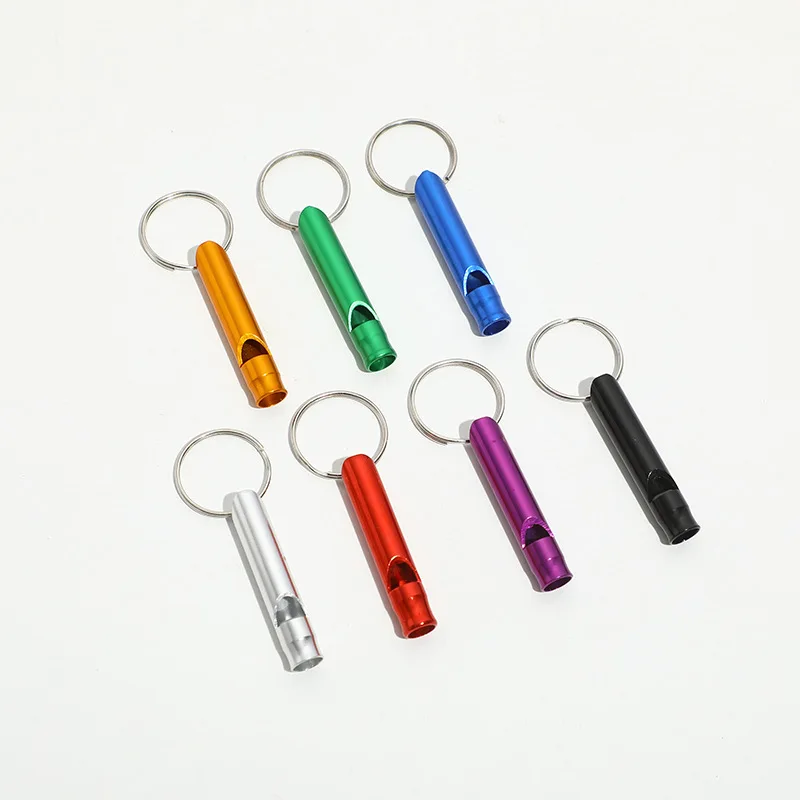 1 PC Aluminum Whistle Keychain Metal Survival Whistle Outdoor Training Dog Training Colorful High Frequency Sound Wave Whistle: Yellow