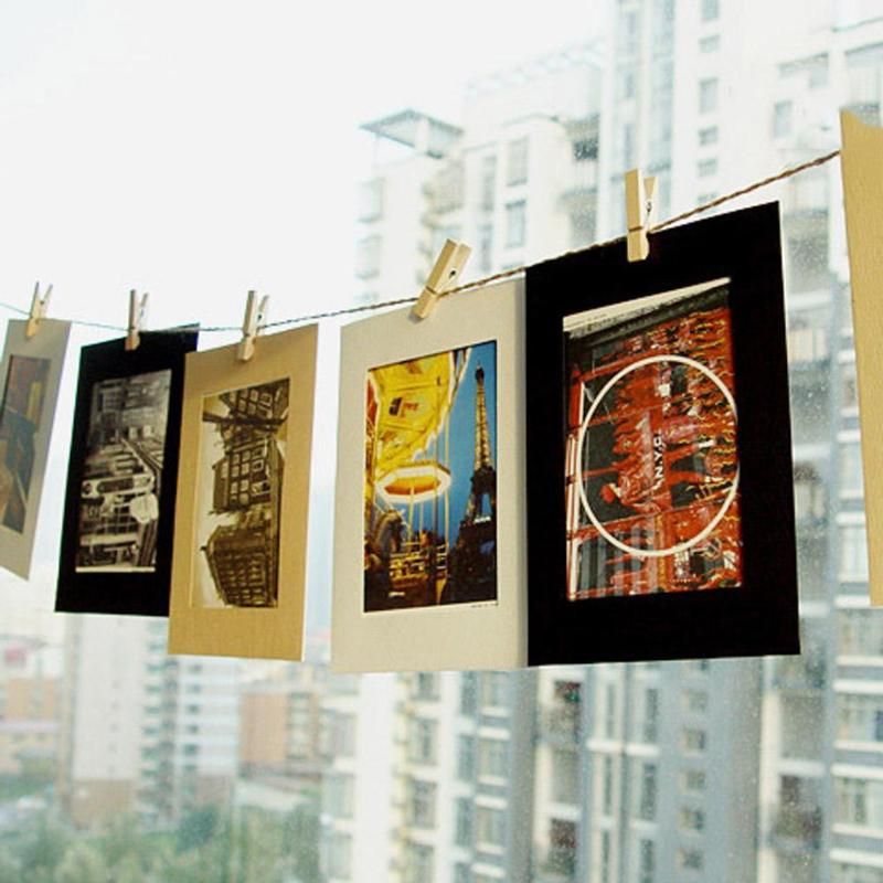 10Pcs DIY Kraft Paper Photo Frame 3-7 inch Hanging Wall Photos Picture Frame Kraft Paper With Clips and Rope For Family Memory