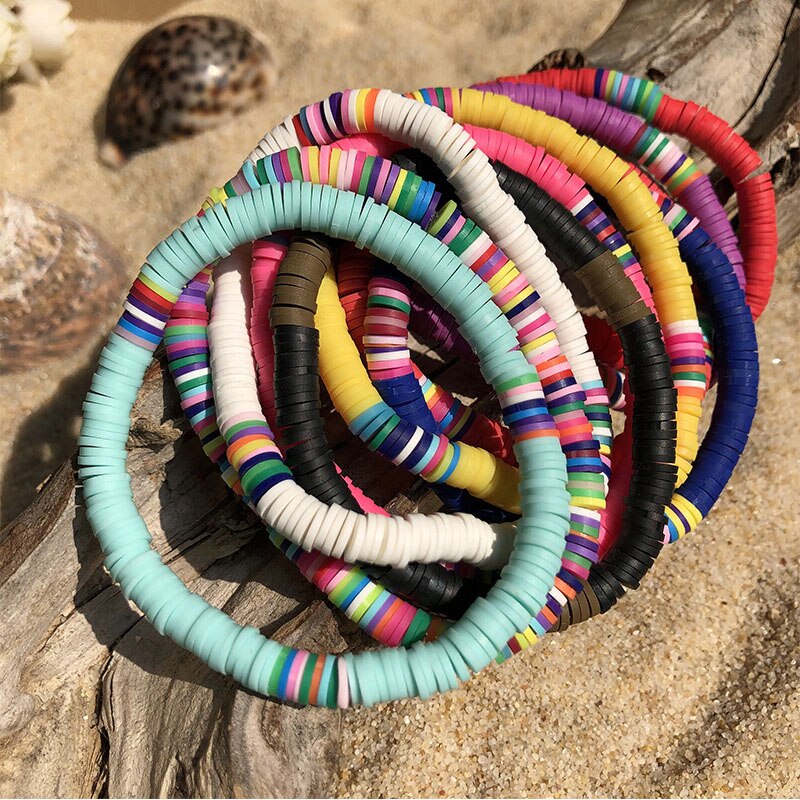 Bohemian Polymer Clay Beads Charm Bracelet Elastic Bangles Beaded Stretch Bracelet Handmade