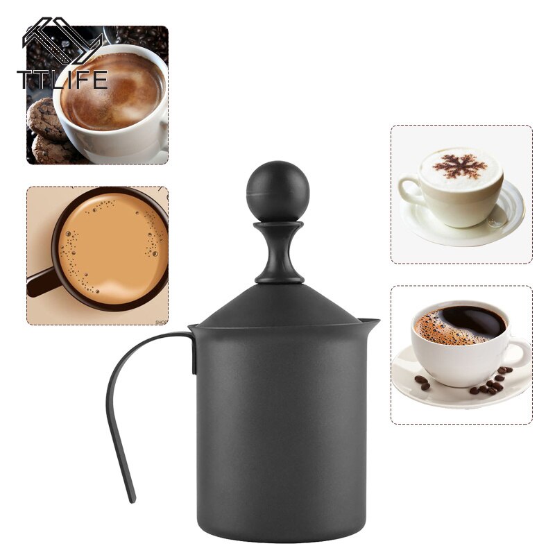 400/800Ml Handmatige Melkopschuimer Rvs Double Mesh Melk Creamer Foam Mesh Koffie Kannen Foamer Coffe Maker koffie Kopjes Set