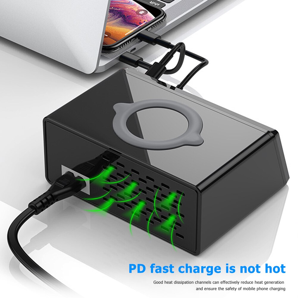100W Multi USB Ladegerät Bahnhof PD 20W schnell aufladen 3,0 Qi Drahtlose Ladegerät 8 USB Häfen Schnelle Ladung Bahnhof für iPhone Huawei