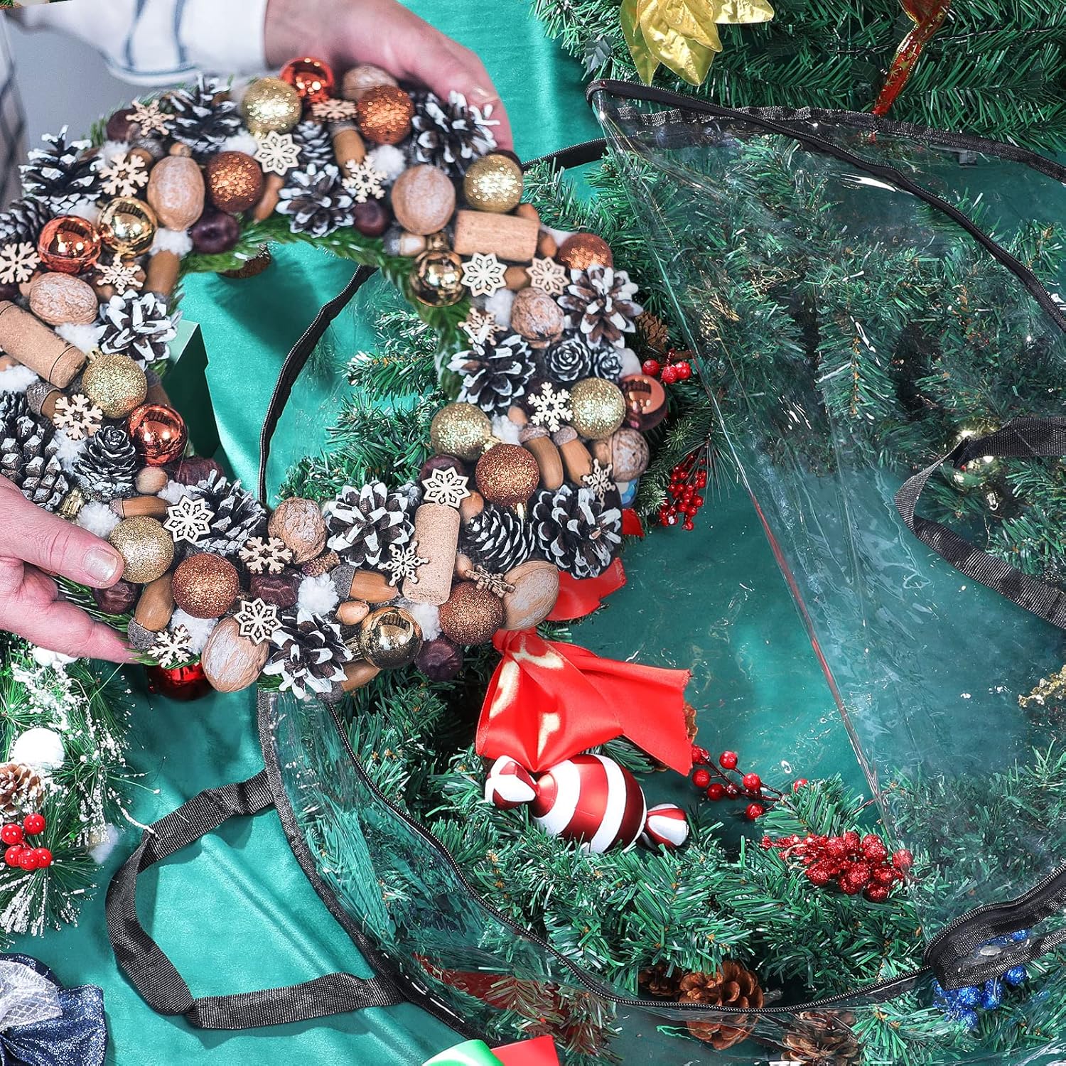 PVC Kerstkrans Opbergtas Waterdichte Garland Pakket Container Handtas Dubbele Rits Decoratieve Garland Protector Bags