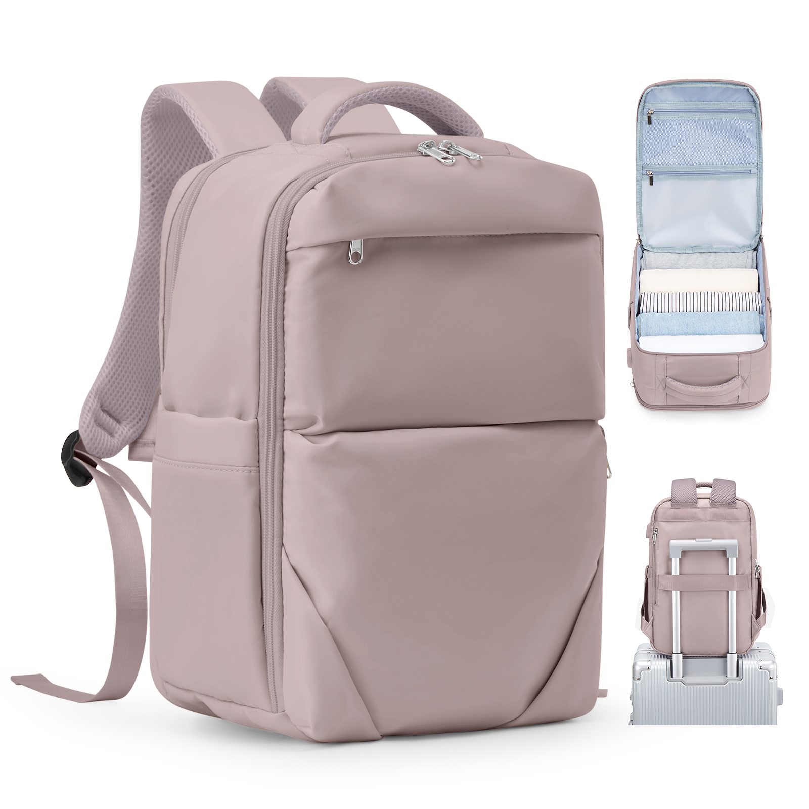 Bakcpack-maleta de viaje para mujer, bolsa de cabina de vuelo 40x20x25, mochila impermeable reforzada para viaje, de 14 pulgadas mochila para portátil, equipaje: Rosa