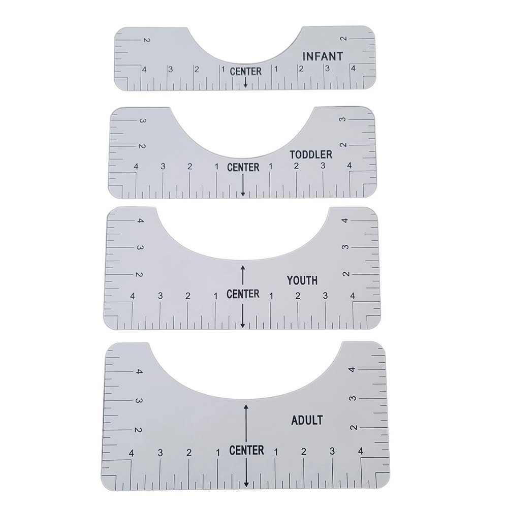 4PCS T-Shirt Alignment Ruler For Guiding T-Shirt Rulers With Size Chart DIY Drawing Template Craft Tool Drafting