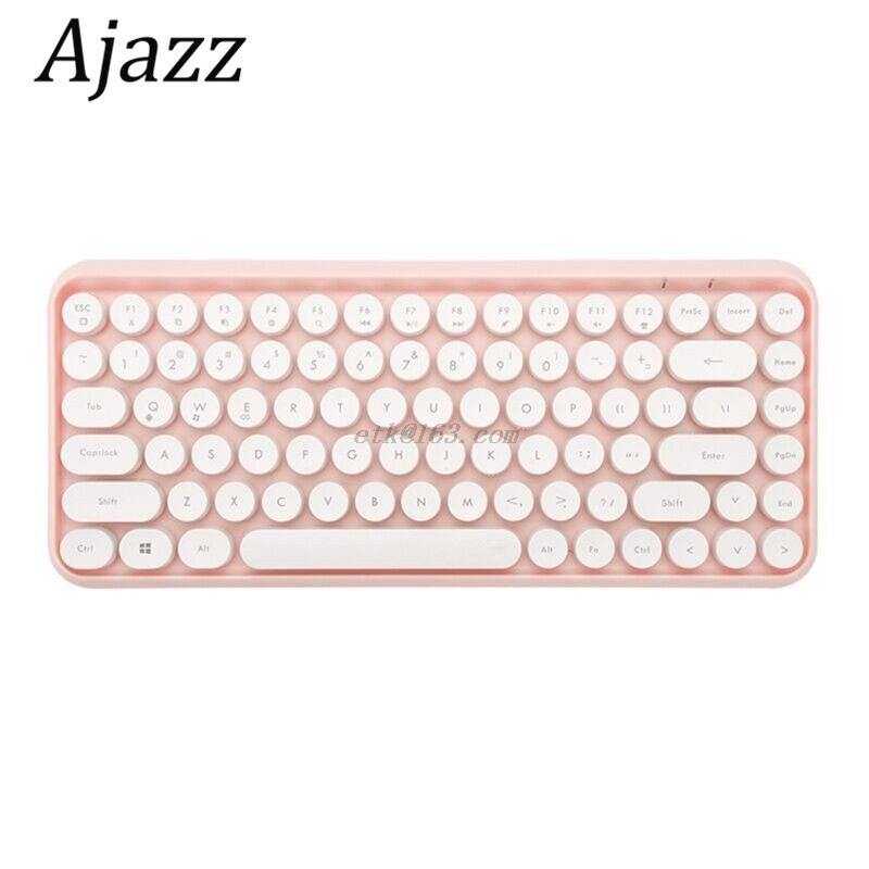 Ajazz 308i clavier sans fil Bluetooth bouchon de clé ronde clavier de jeu avec 84 touches pour les systèmes iPhone/an-droid/Windows: Rose