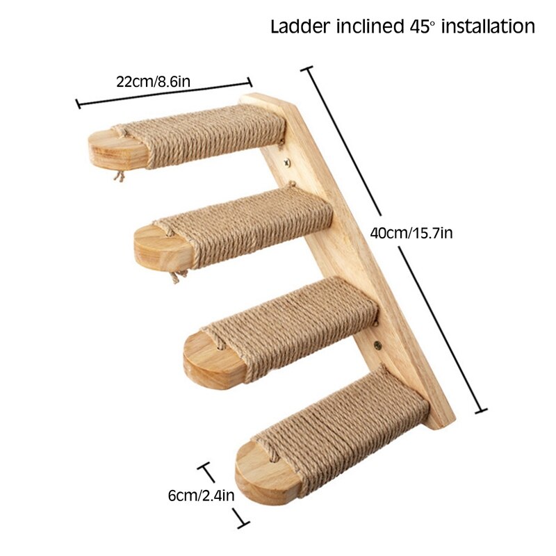 Natuurlijke Houten Kat Klimmen Plank Trap Muur Gemonteerd Vier Stap Kat Trap Met Jute Scratch Voor Katten Baars Platform Levert