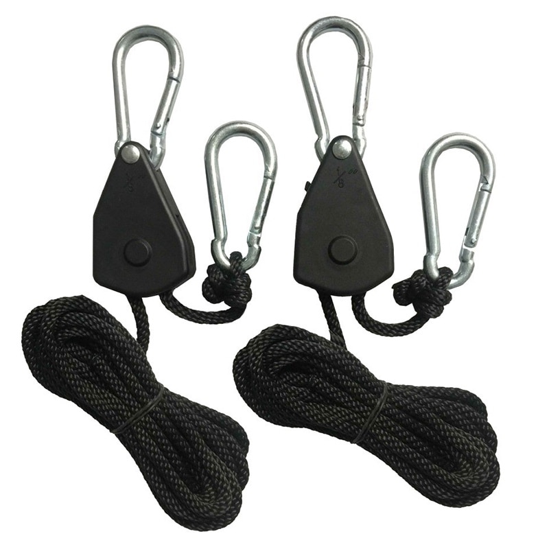 Verstelbare 1 paar 2 stuks 1/8 inch nylon touw ratel yoyo hangers lamp ophangset voor led kweeklamp kweektent kamer