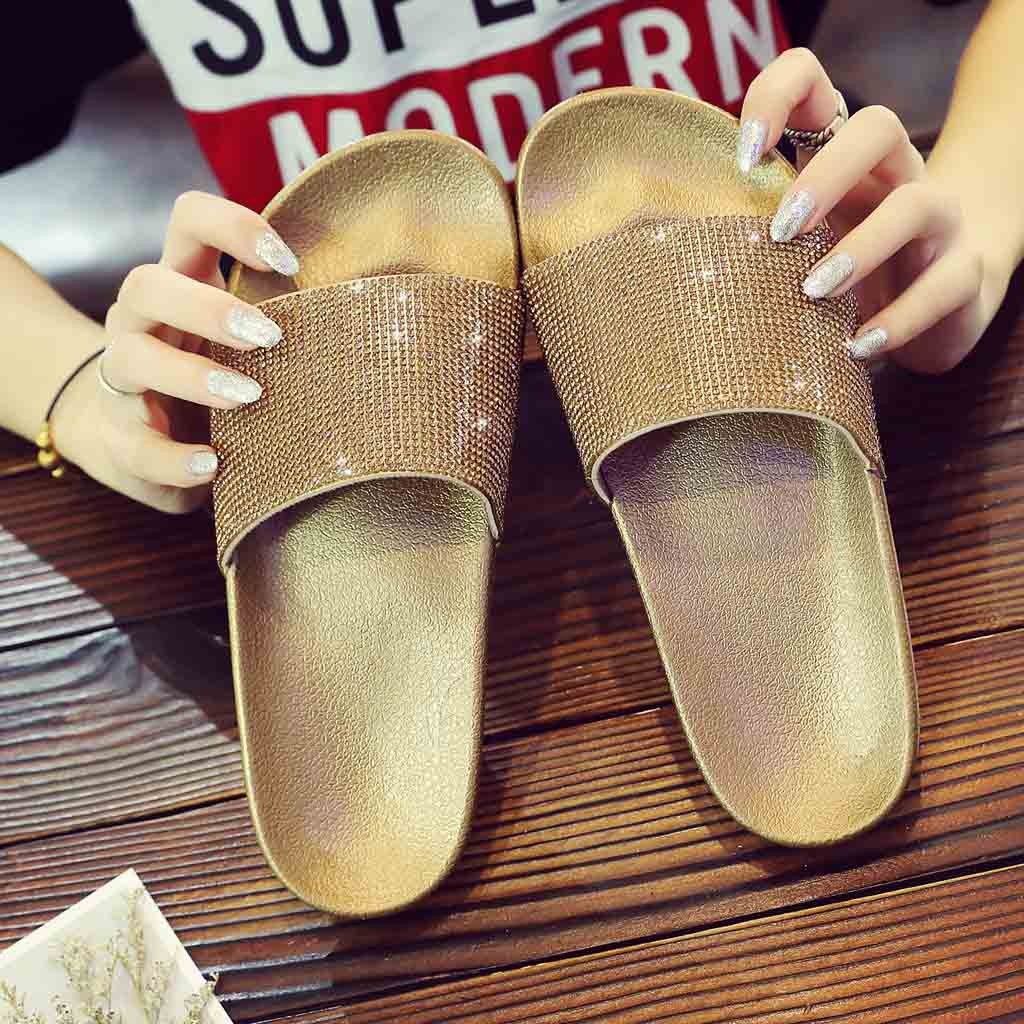 Frauen Hausschuhe Sommer Strand Casual Schuhe Flache Rutschen Hause Outdoor Diamante Sparkly Sliders Diamant alias Faulenzer