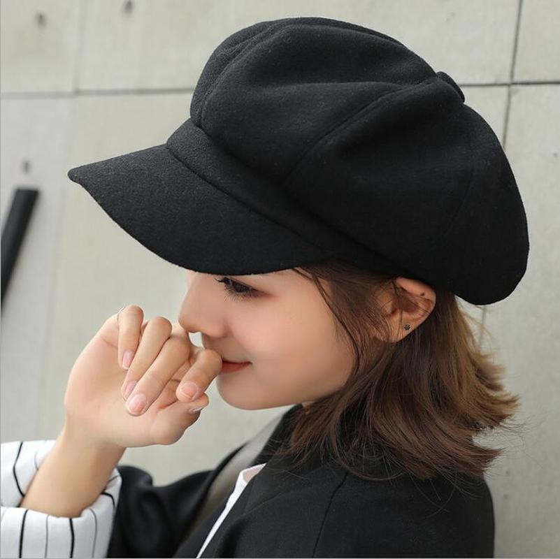 Vrouwen Baret Herfst Winter Achthoekige Cap Hoeden Stijlvolle Kunstenaar Schilder Newsboy Caps Zwart Grijs Baret Hoeden