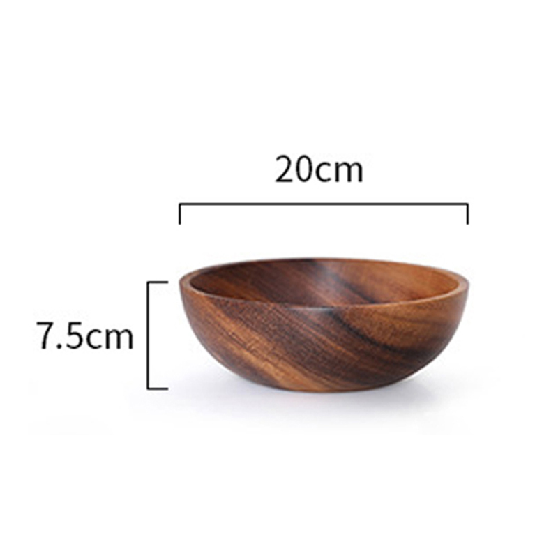 Cuenco de madera de Acacia, vajilla de madera de estilo japonés para el hogar y el lavabo, plato de fruta, ensaladera, cuenco de sopa de madera entera: 20X7.5CM