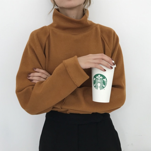 2020 outono inverno camisola de gola alta de malha jumper das mulheres novas blusas casuais solto manga longa jaqueta pullovers feminino topo: Caramel colour