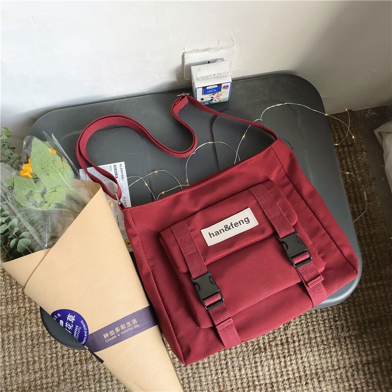 Japonês grande-capacidade bolsa de lona novo 2021 legal função à prova dwaterproof água estudante mensageiro saco de escola bolsas crossbody saco: Vermelho