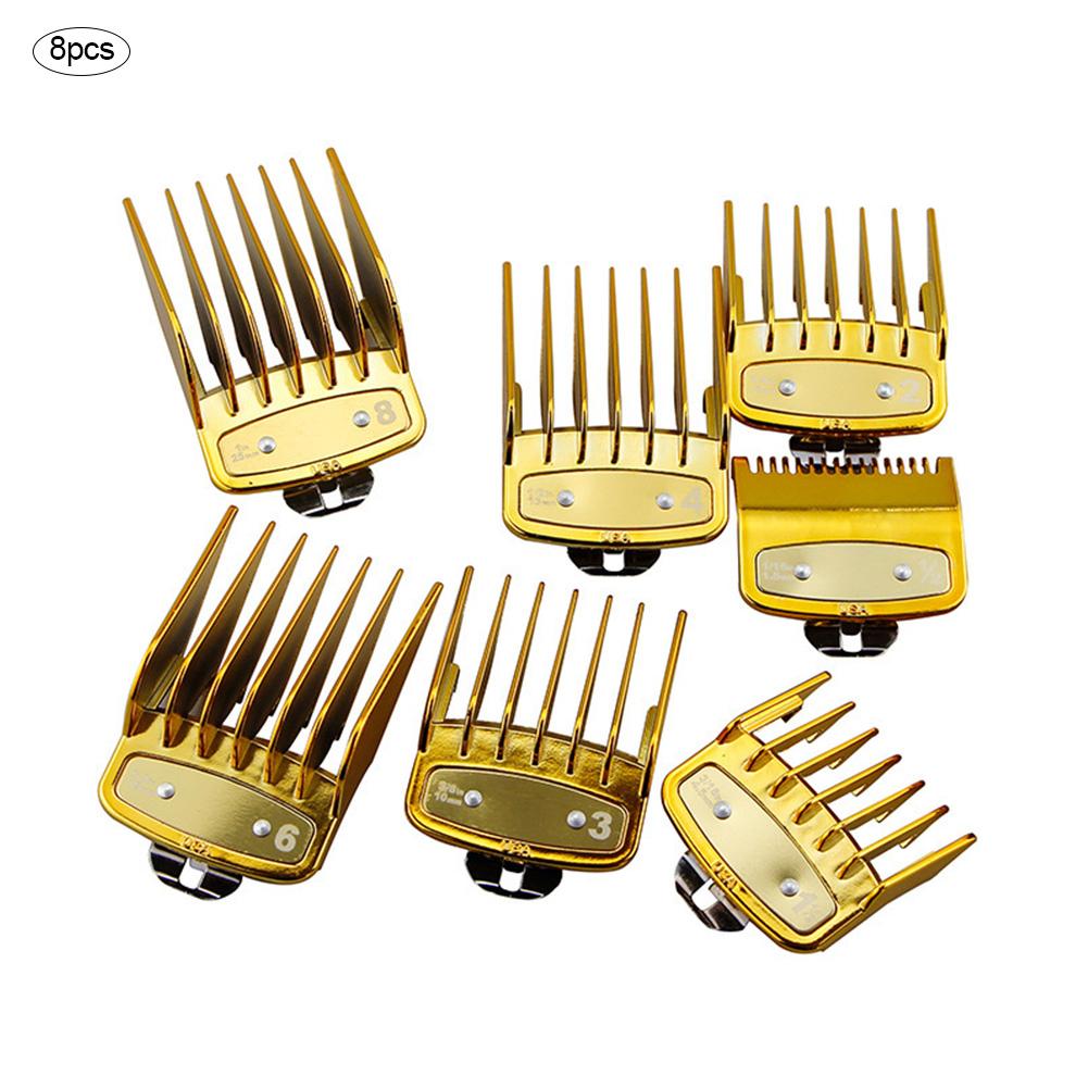 8Pcs Professionele Limiet Kam Snijden Gids Kammen 1.5/3/4.5/6/10/13/15/19Mm Set Fits All Full Size Clippers Kapper Vervanging: Gold