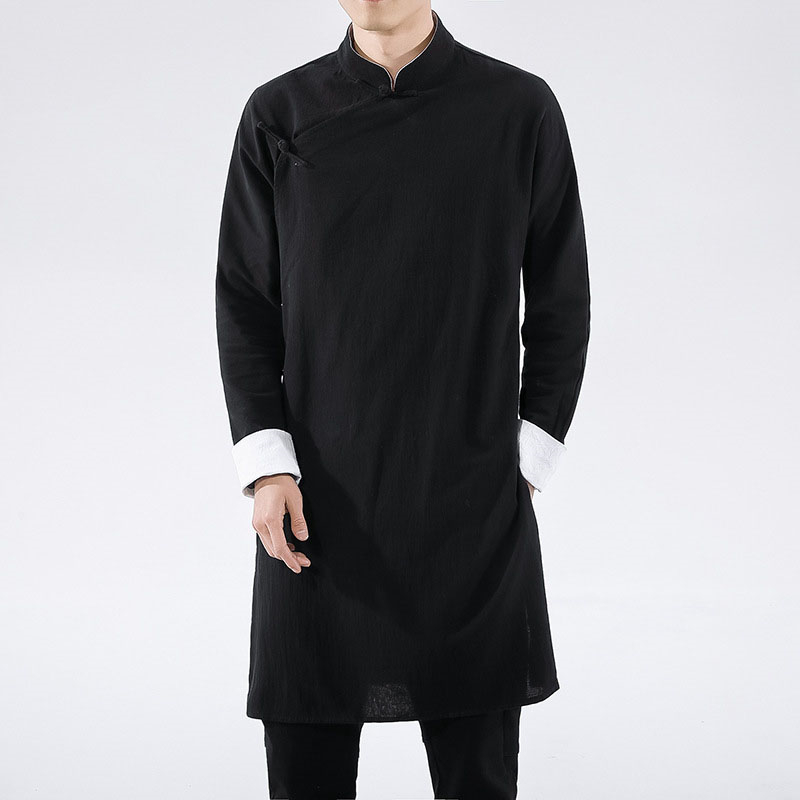 Chinese Traditional Men Robe Kongfu Hanfu Solid Color Tang Suit Yong Chun Tai Chi Gown Cotton Linen Comic Manga Chef Clothes