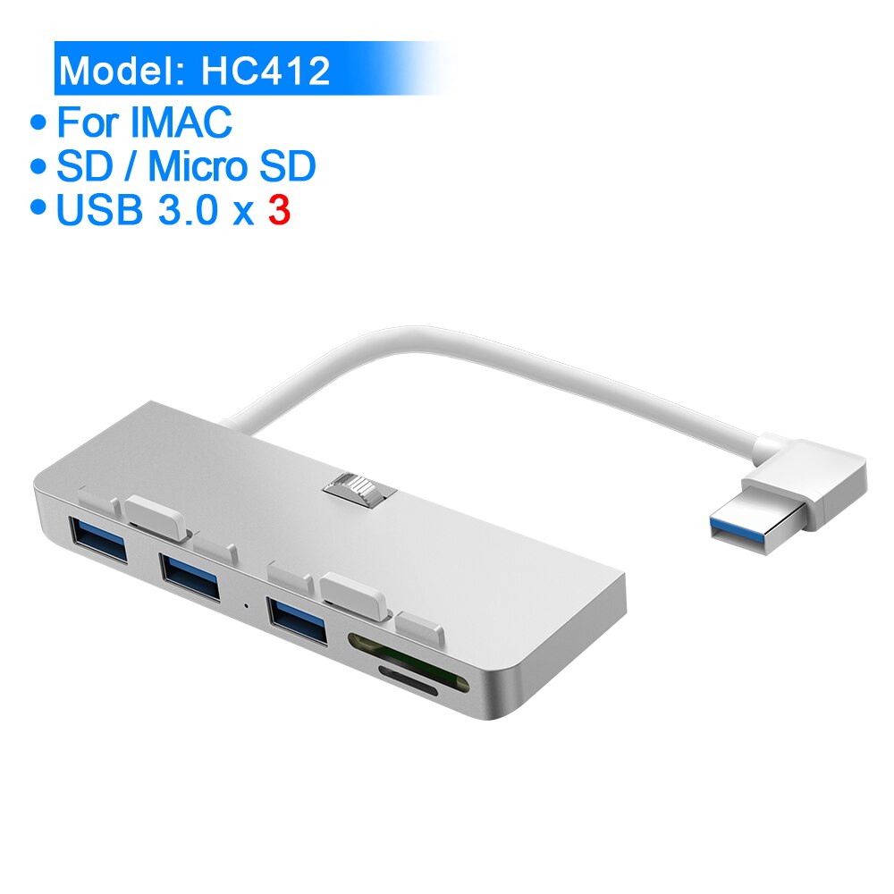 Ajiuyu Usb 3.0 Hub Voor Imac 21.5 27 Pro Dock 3 Port Adapter Splitter Met Tf/Sd-kaartlezer slim Unibody Computer Aluminiumlegering: 5 in 1 USB and USB