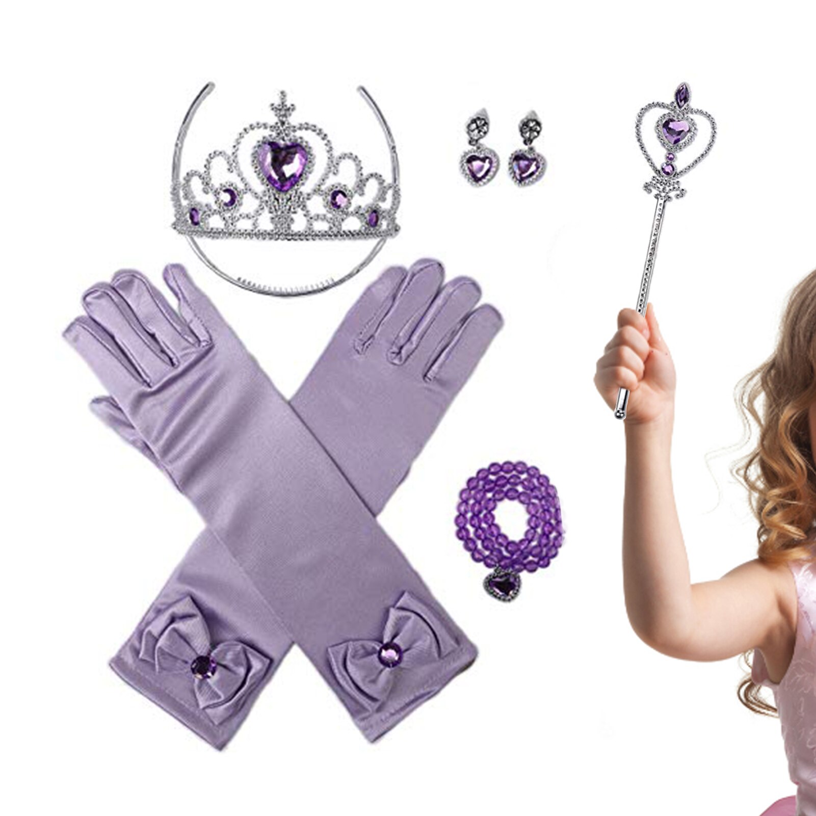 Prinzessin Kleid hoch Zubehör Prinzessin Krone Handschuhe Zauberstab Halskette EarringsPrincess Spielzeug Kleinkind Kleid hoch vorgeben Spielen Echten Machen