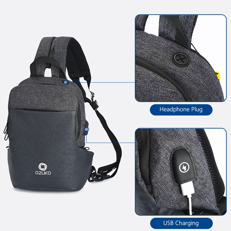 OZUKO Multifunctionele Borst Pakken Mannen Mode Schoudertas Crossbody Tas Mannelijke Waterbestendig Borst Zakken USB Opladen Reizen Sling Bag