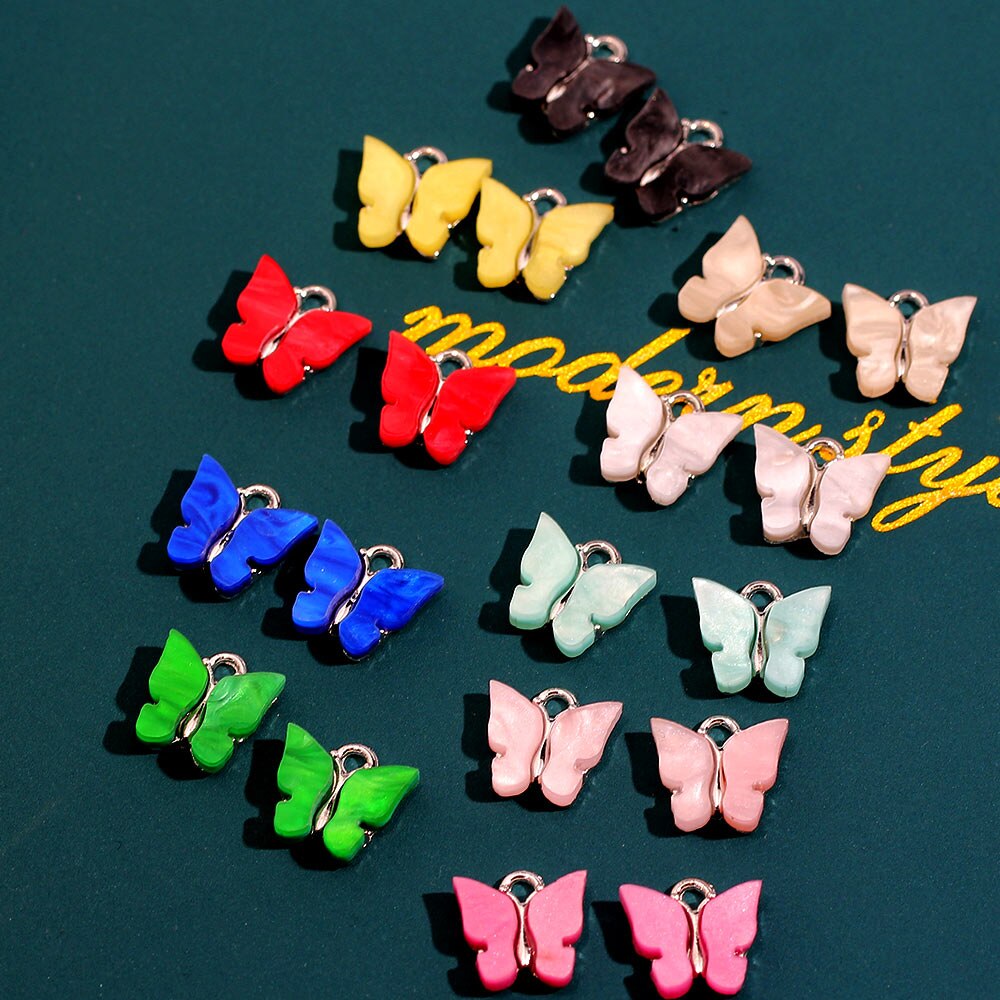 JJFOUCS 10Pcs/set Color Mixing Butterfly Cute Acrylic DIY Animal Pendant Handmade Jewelry For Necklace Bracelet Anklet Earring