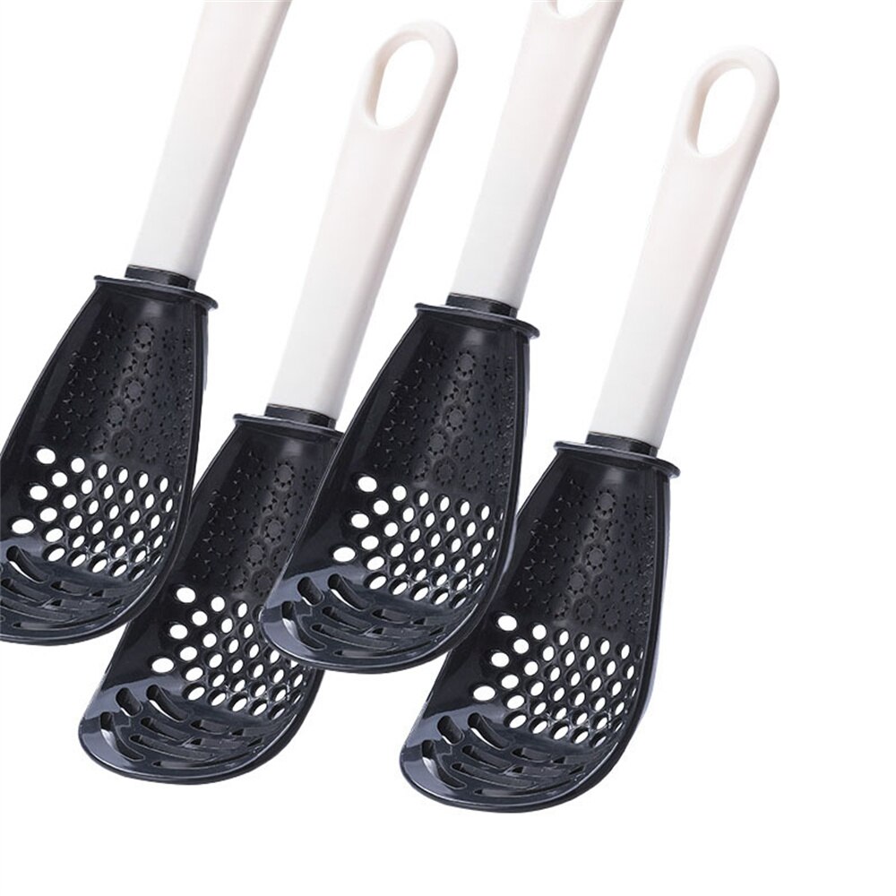 Multi-function Cooking Spoon Multi-function Kitchen Tool Colander Filter Grater Food-grade High Temperature Cooking Gadget: 4 Pcs Black
