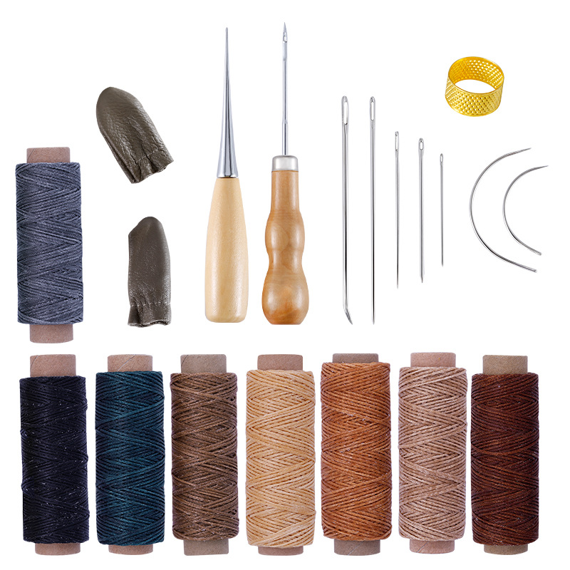 Jeu d'outils de couture pour l'artisanat du cuir | Ensemble d'outils de couture avec aiguilles à main, poinçon fil ciré pour le bricolage, couture en cuir 21 pièces