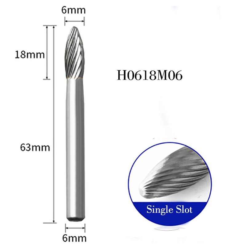 Lime rotative en forme de torche, outil de sculpture sur bois, fraise en carbure de tungstène, tête de meulage, Type H, broyeur, 1 pièces: H0618M06